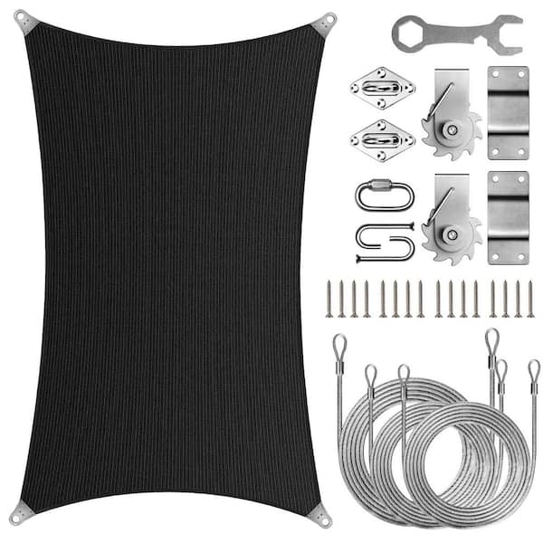 Super Ring 20 ft. x 24 ft. Sun Shade Sail with Winch-Black