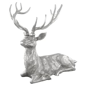 Silver Sitting Reindeer Statue Christmas Decor Statue Aluminum 17.5 in. x 15 in. x 17.5 in.