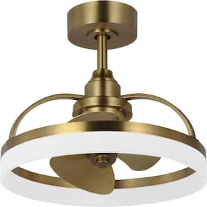 Shear Collection 19.56 in. Indoor Outdoor 3-Blade Brushed Bronze Ceiling Fan with Gold Blades
