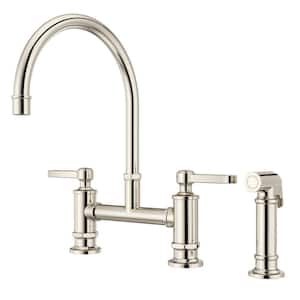 Port Haven 2-Handle Bridge Kitchen Faucet in Polished Nickel with Optional Side Sprayer