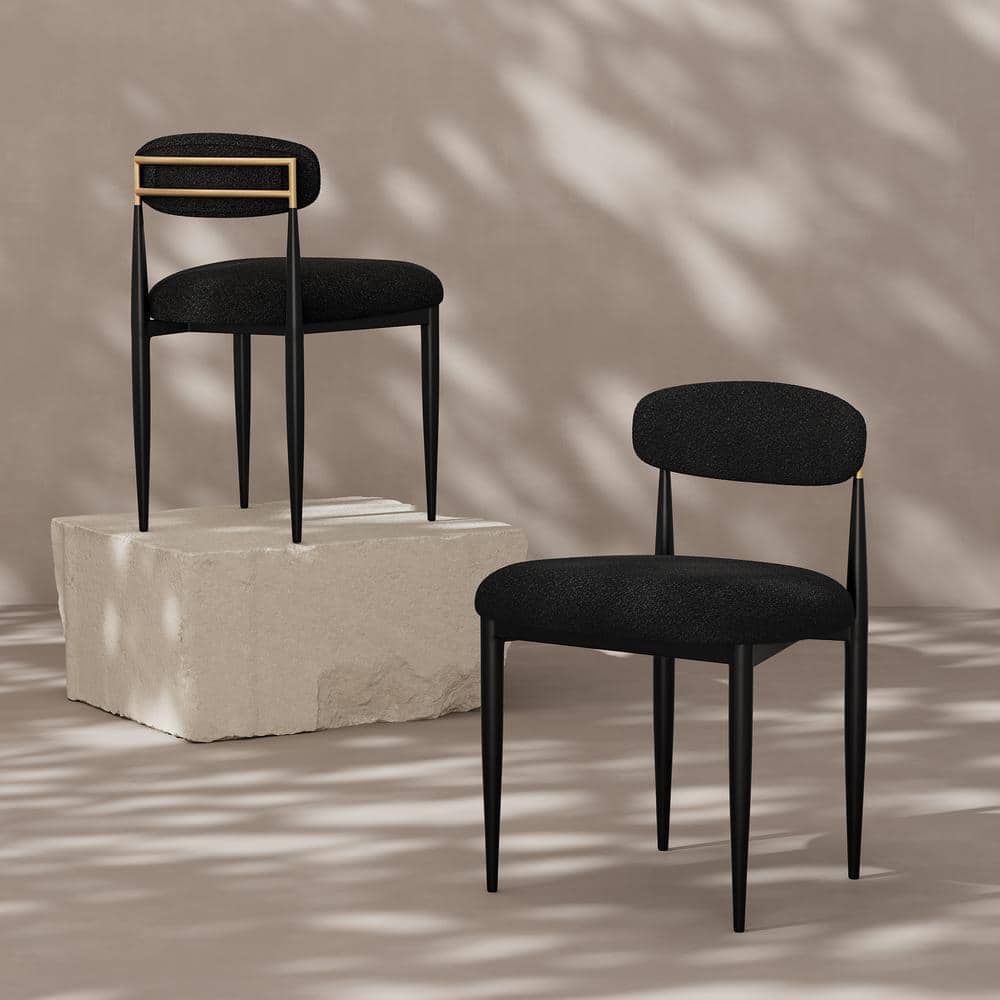 Modern Black Boucle Upholstered Dining Chair Metal Frame Armless chair for Kitchen, Living Room (Set of 2) price history on PriceWatchPro
