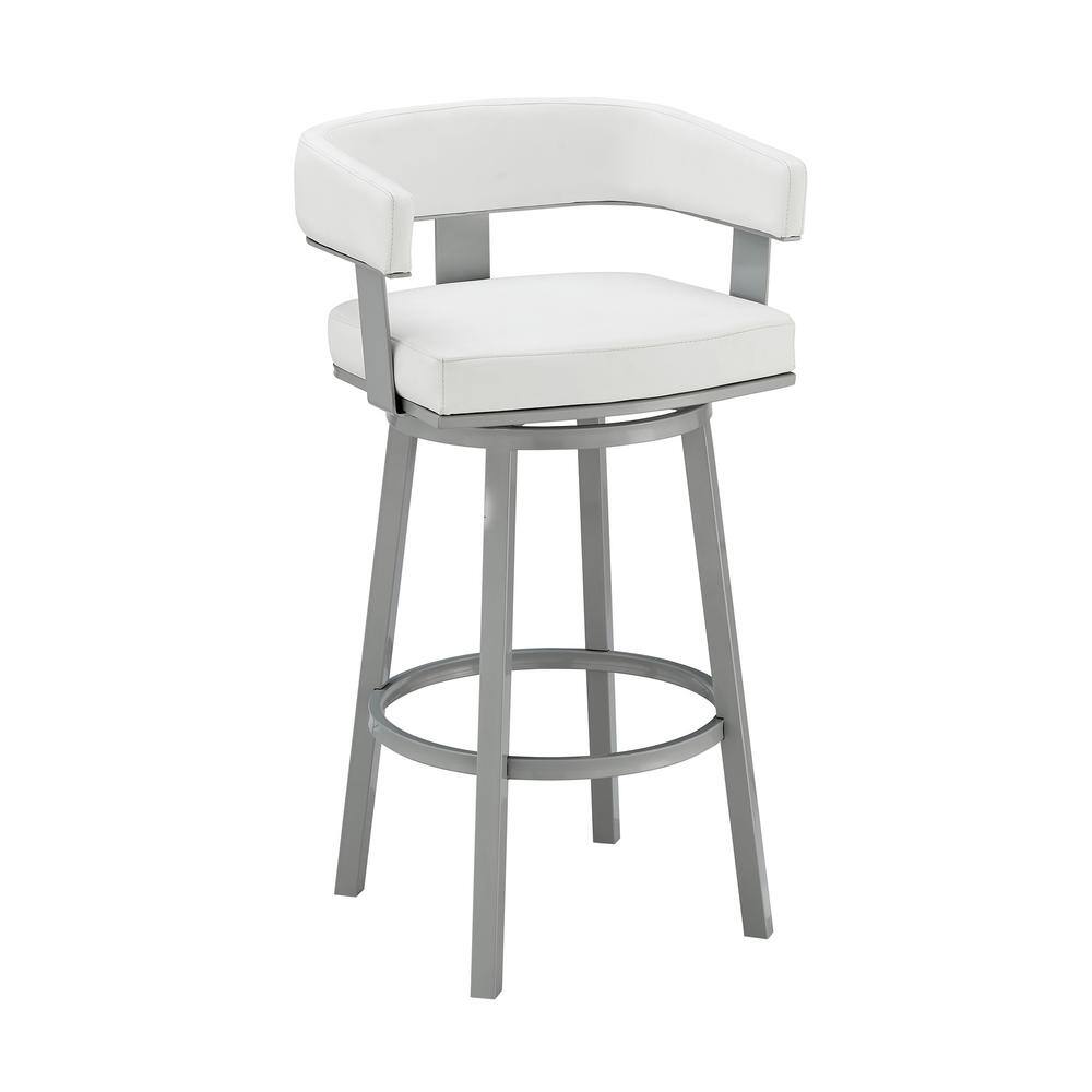 Armen Living Lorin 38 in. White Metal Bar Stool with Faux Leather Seat LCLRBASLWH30 The Home Depot