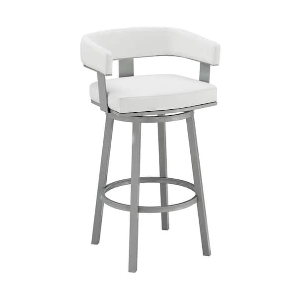 Armen Living Lorin 38 in. White Metal Bar Stool with Faux Leather Seat ...