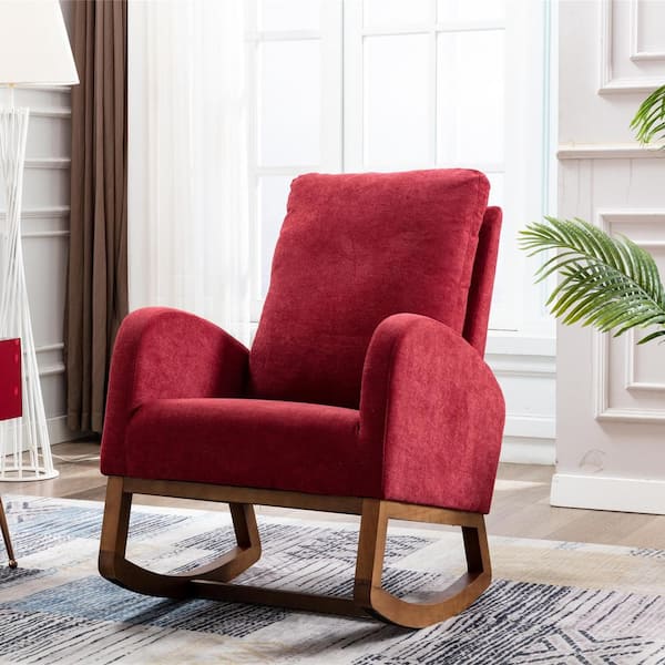 Red Fabric Rocking Chair Living Room Chair Set of 1 WH 202200777