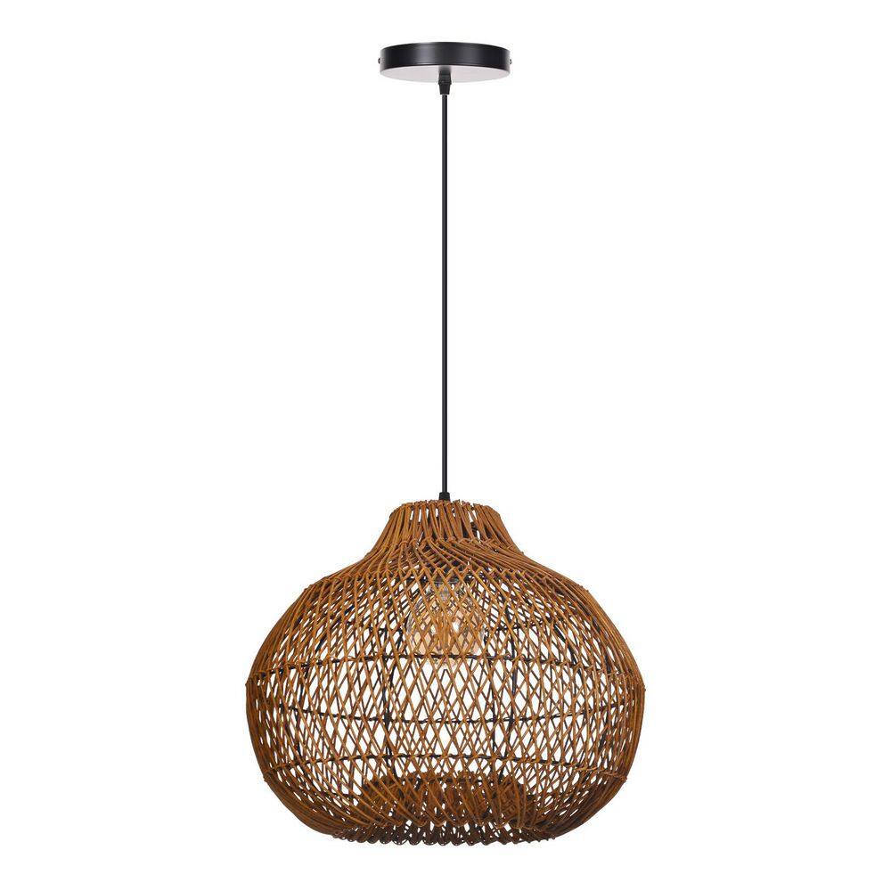 1-Light Warm Natural Handwoven Rattan Pendant Light with Black Iron Frame, Spherical Shade, No Bulbs Included, 16 in. price history on PriceWatchPro