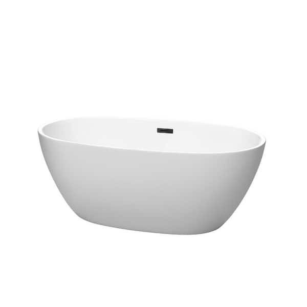 Wyndham Collection Juno 59 in. Acrylic Flatbottom Bathtub in Matte White with Matte Black Trim
