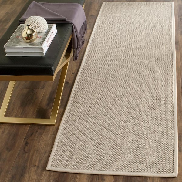 Natural Fiber Marble/Beige 3 ft. x 14 ft. Woven Border Runner Rug