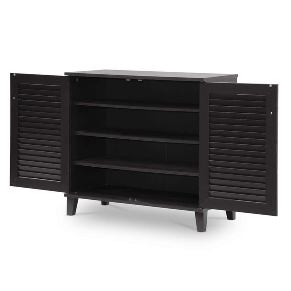 Espresso Wood Shoe Storage Cabinet with Slatted Doors