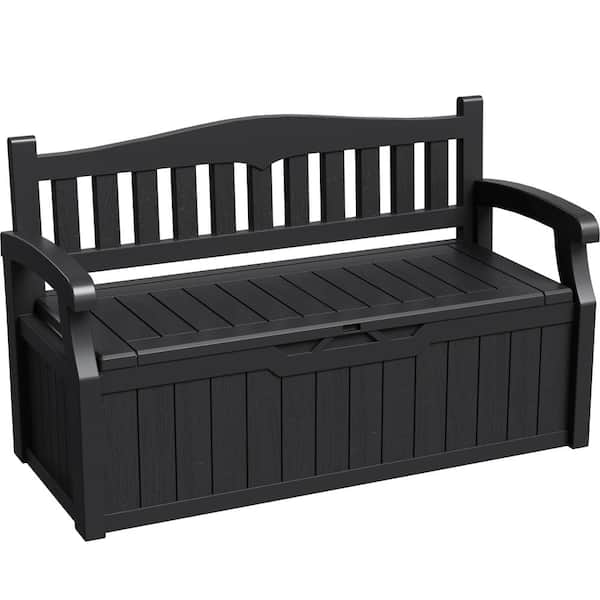 80 Gallon outdoor storage bench with armrest, lockable patio deck box. Waterproof and UV resistant