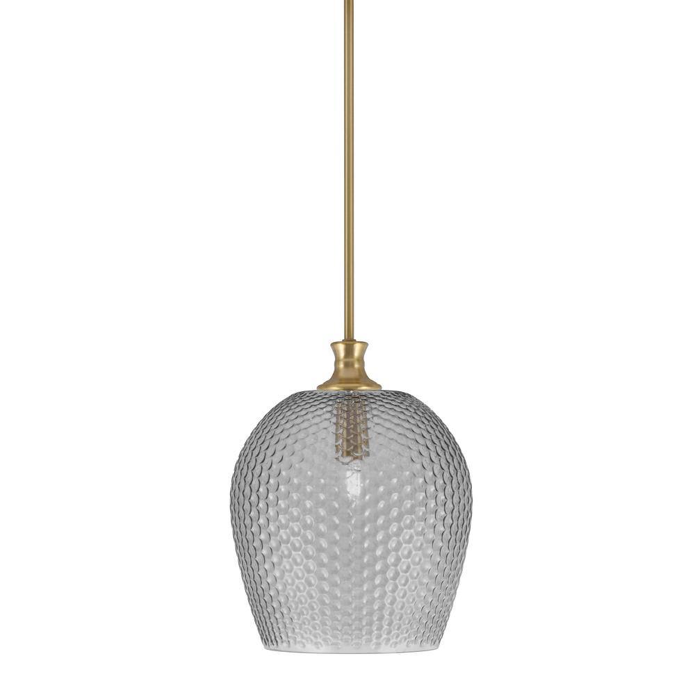 Tyler 60-Watt 1-Light New Age Brass Stem Mini Pendant Light with Smoke Text