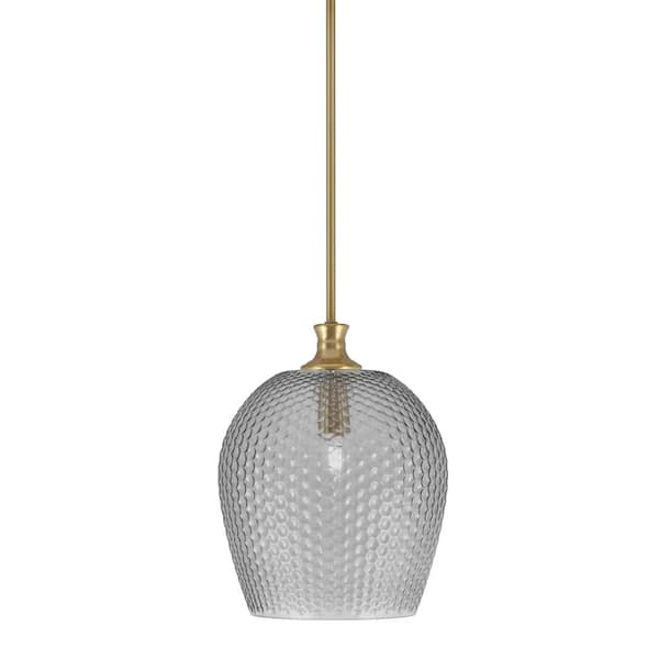 Unbranded Tyler 60-Watt 1-Light New Age Brass Stem Mini Pendant Light with Smoke Textured Glass Shade