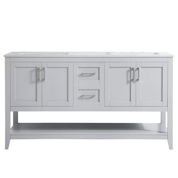 Unbranded Timeless Home 60 in. W x 22 in. D x 34 in. H Double Bathroom Vanity in Grey with Calacatta Engineered Stone