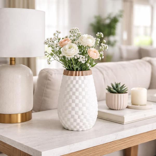 8.75 in. White Ceramic Textured Decorative Vase