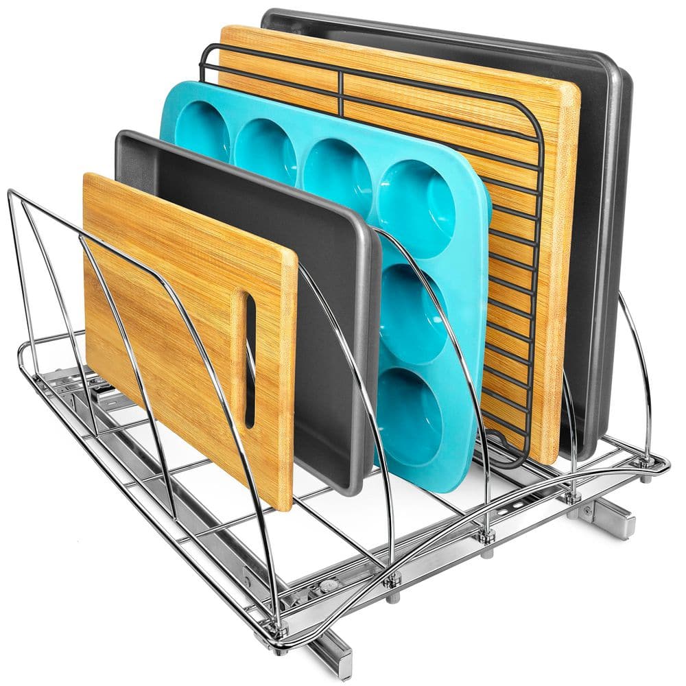 Pull Out Cutting Board, Cookie Sheet, Baking Pan Organizer, Lifetime Ltd. Warranty, 14W x 21D, Chrome