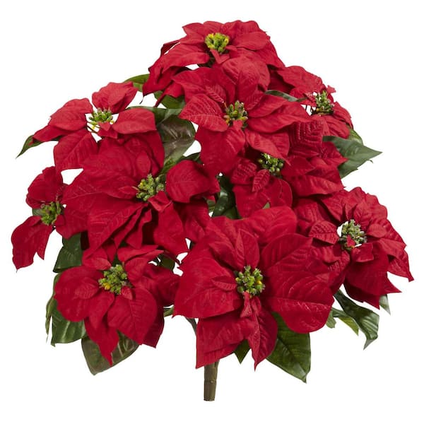 Nearly Natural Indoor 24 in. Poinsettia Artificial Plant (2-Set)