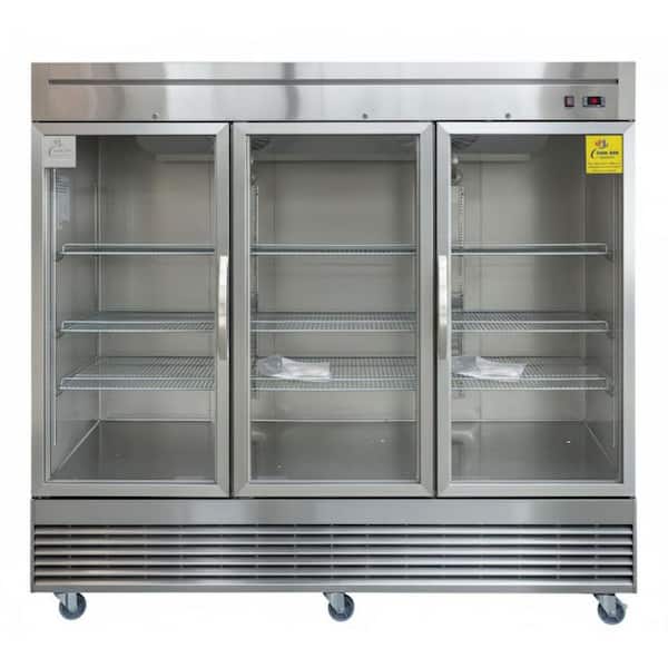 83 in. W 65 cu. ft. Commercial Refrigerator 3-Glass Doors in Stainless Steel