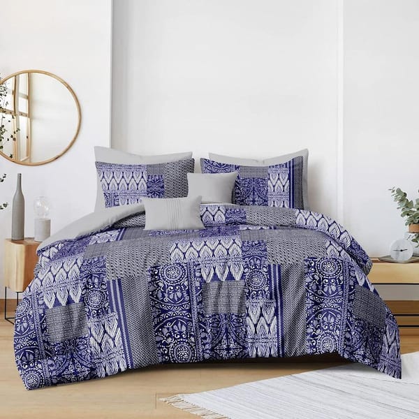 Shatex All Season Bedding 3 Piece Blue Polyester Queen Size Ultra Soft Elegant Bedding Comforters set