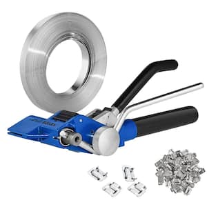 Banding Strapping Kit with Strapping Tensioner Tool, 100 ft. Steel Strapping Belt, 100 Metal Seals for Packing