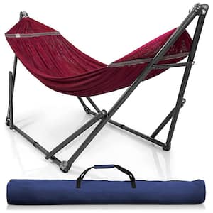 8.88 ft. Double Hammock with Adjustable Stand and Bag in Red
