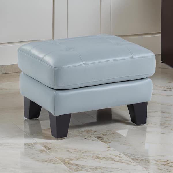 Benjara Aqua Blue and Burgundy Faux Leather Rectangle Storage Ottoman Medium