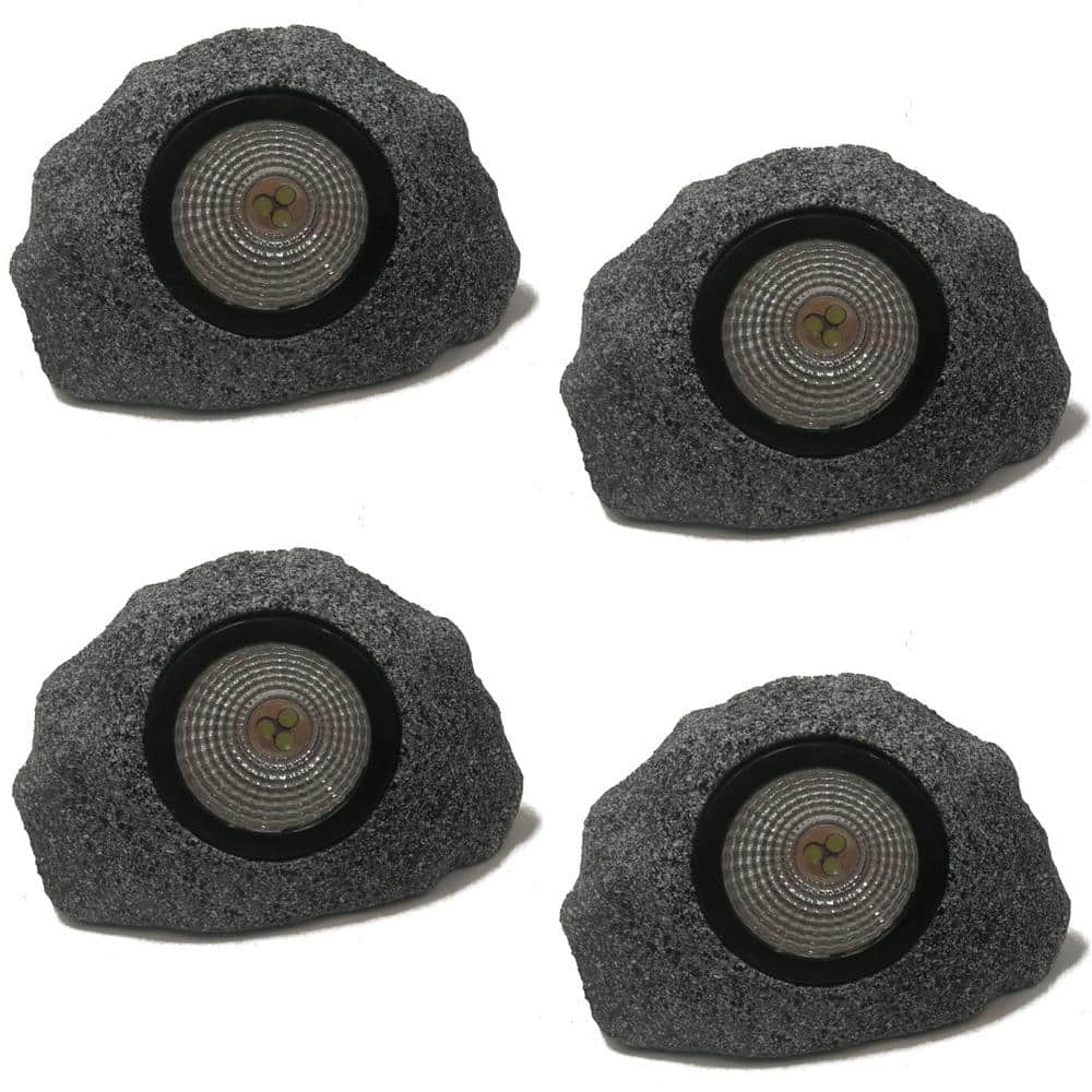 Solar 5 in. 10 Lumens Rock Spotlight in Gray (4-Pack)