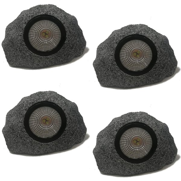 Solar 5 in. 10 Lumens Rock Spotlight in Gray (4-Pack)