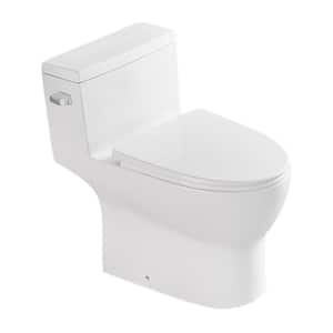 One-Piece 1.28 GPF Single Flush Elongated Toilet in White, Soft Close Seat Included