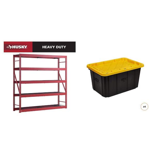 90 in. x 90 in. x 24 in. Red Metal 5-Shelf Unit and 27 Gal. Black and Yellow Storage Tote (4-Count) Combo