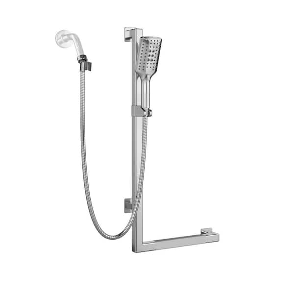 Seville Left L-Shaped Grab Bar 5-Spray Settings Wall Mount Handheld Shower Head 2.5 GPM in Polished Stainless Steel