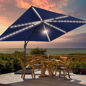Navy Blue Premium 11.5 x 9 ft. LED Cantilever Patio Umbrella 360° Rotation Infinite Canopy Angle Adjustment