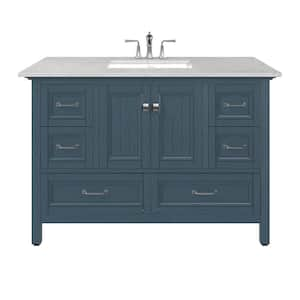 Britney 48 in. W x 22 in. D x 34 in. H Single Sink Freestanding Bath Vanity in Ash Blue with White Carrara Quartz Top