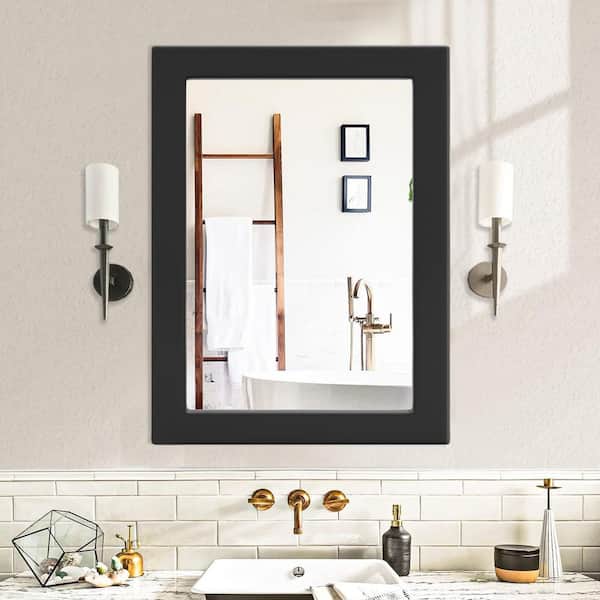 Sxiawe 24 in. W x 32 in. H Modern Simple Rectangular Black Wood Frame Bathroom Vanity Mirror Wall Mirror/Floor Mirror