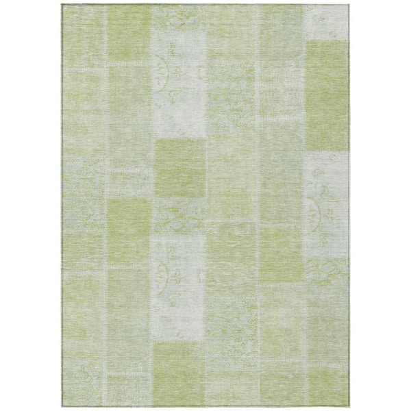 Artichoke Green, Ivory 10 ft. x 14 ft. Woven Plaid Polyester Rectangle Indoor/Outdoor Area Rug