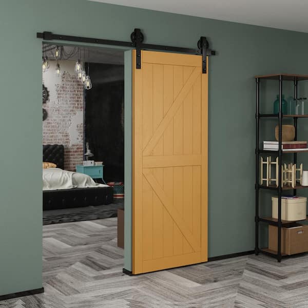 6.6 ft./79 in. Black Sliding Barn Door Track and Hardware Kit with Bigwheel J Shape Hanger for Single Door 6.6 ft./79 in. Black Sliding Barn Door Track and Hardware Kit with Bigwheel J Shape Hanger for Single Door