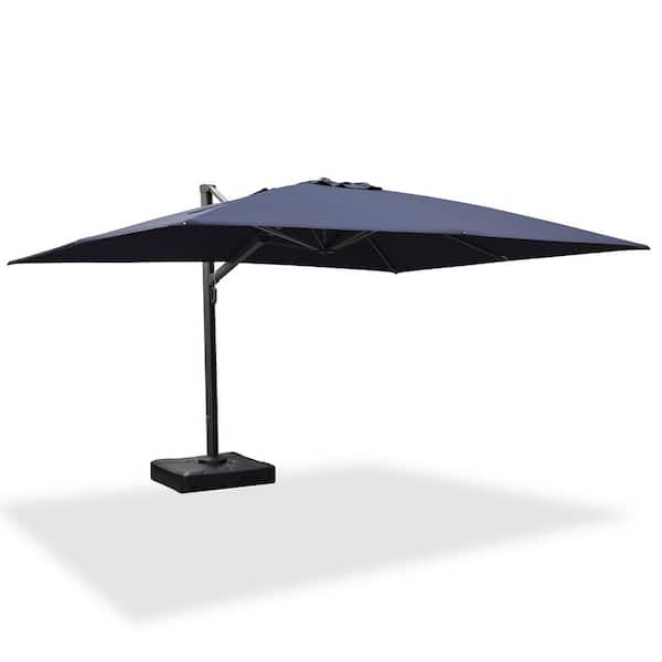 PURPLE LEAF 10 ft. x 13 ft. Aluminum Large Outdoor Cantilever 360° Rotation Patio Umbrella with Base in Ground, Navy Blue