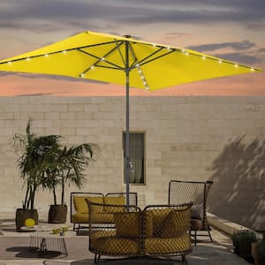 6 ft. x 9 ft. Rectangular Market Umbrella Solar LED with Tilt Function Patio Market Umbrella in Yellow