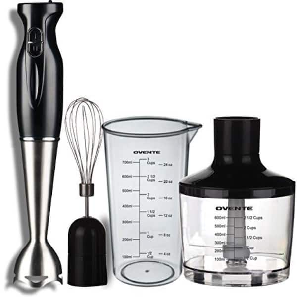 OVENTE Multi-Purpose Immersion Hand Blender Set 300-Watt, Stainless Steel Blades, Includes Attachments, 2-Speed Settings
