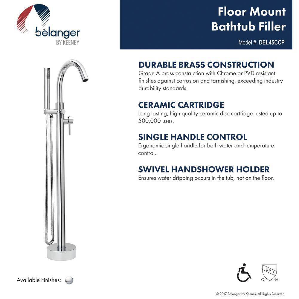 Polished Chrome Freestanding Tub Filler with Handheld Shower