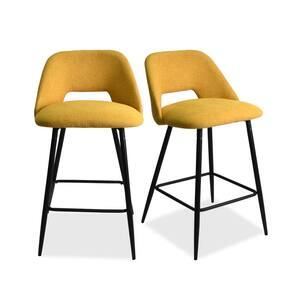 35.8 in. Yellow Upholstered Counter Bar Stool( Set of 2)