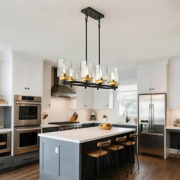 YANSUN 8-Light Black and Gold Mid-Century Modern Chandelier with