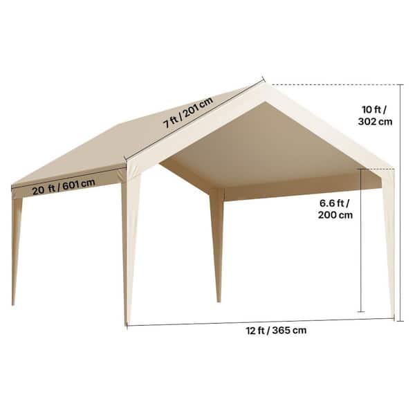 VEVOR Carport Replacement Canopy, 12 x 20 ft. Potable Garage Tent