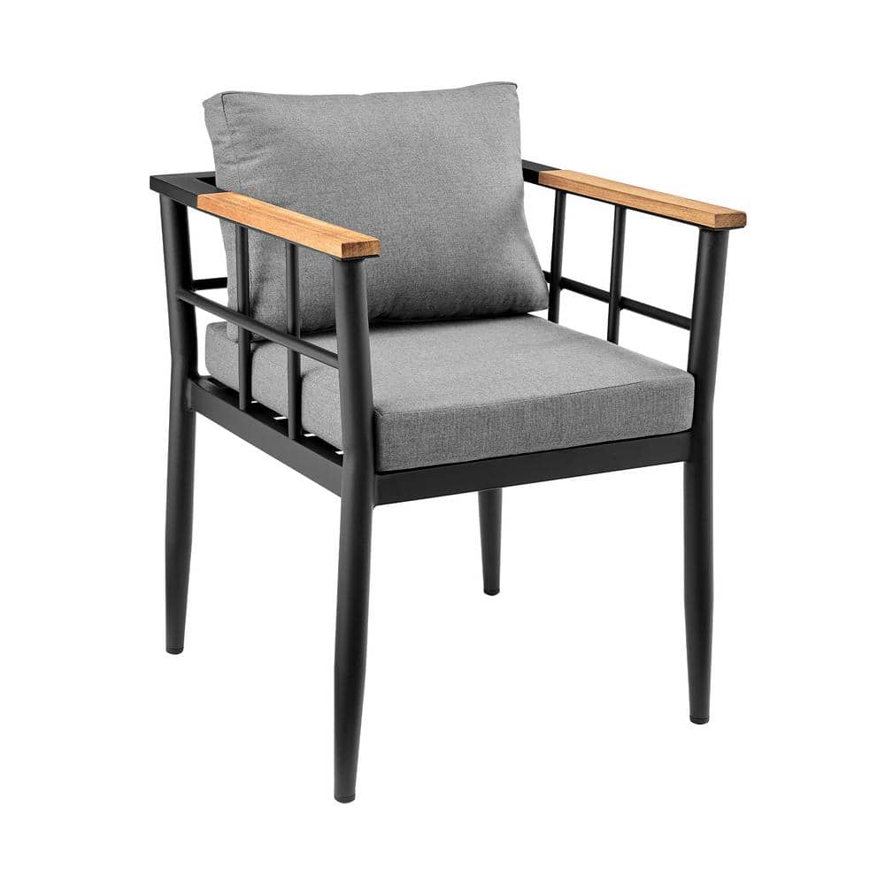 Beowulf Black and Teak 7-Piece Outdoor Dining Set with Gray Cushions