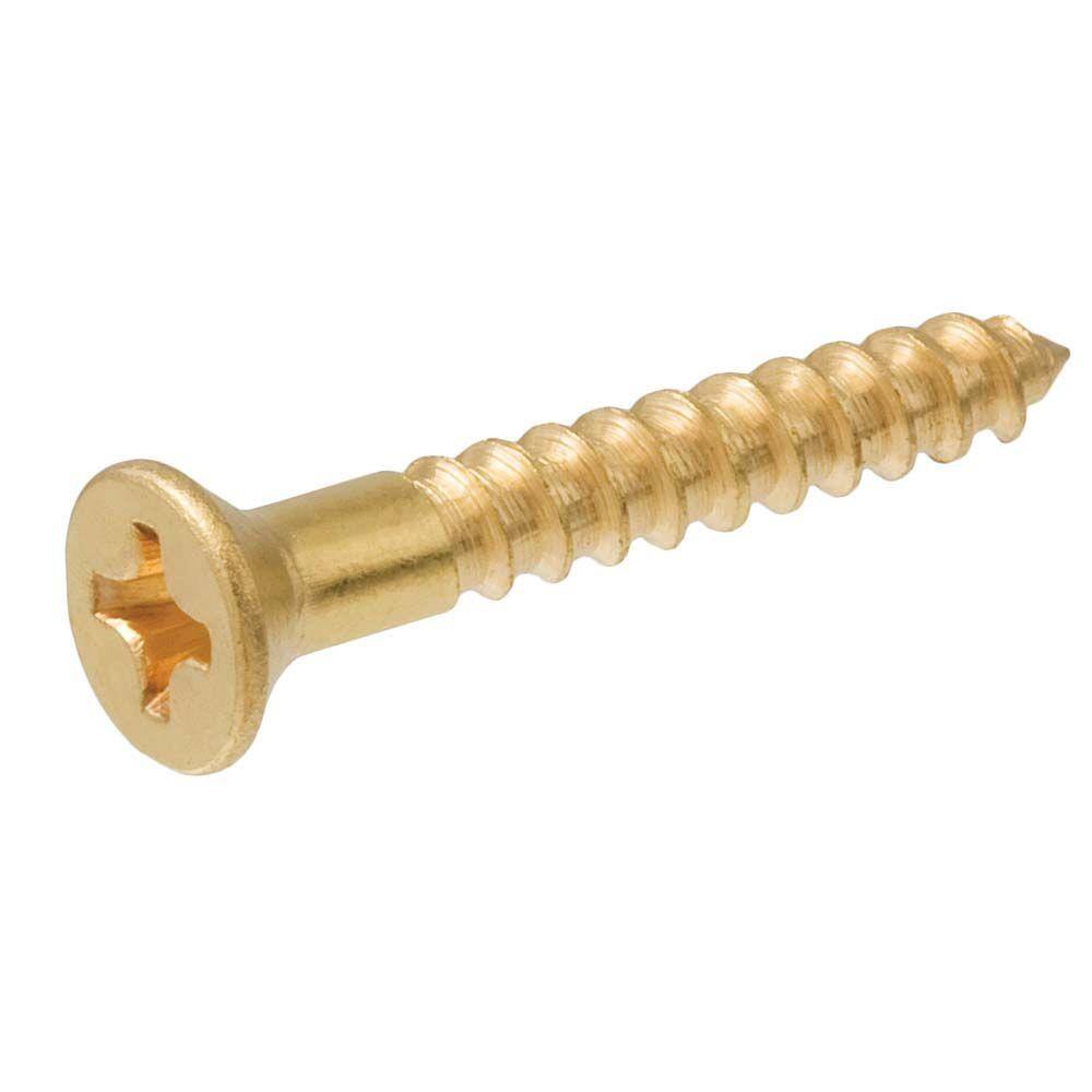 Everbilt #5 x 5/8 in. Phillips Flat Head Brass Wood Screw (4-Pack ...