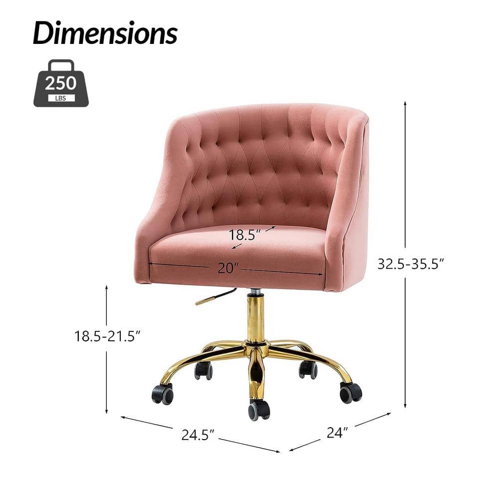 Ergonomic Pink Velvet Swivel Office Chair with Gold Metal Legs