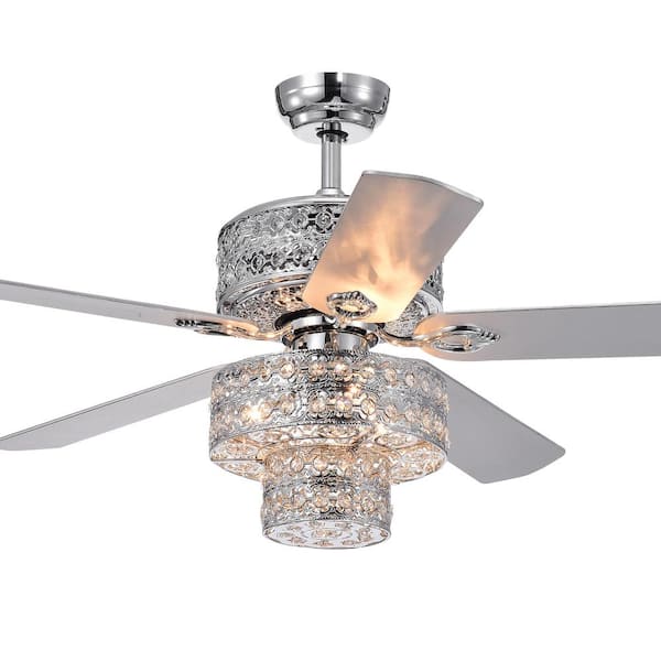 Warehouse of Tiffany Empire Trois 52 in. Indoor Chrome Remote Controlled Ceiling Fan with Light Kit