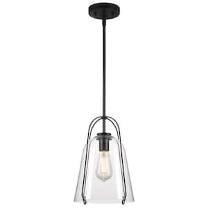 Kewadin 1-Light Matte Black Shaded Pendant with Clear Glass