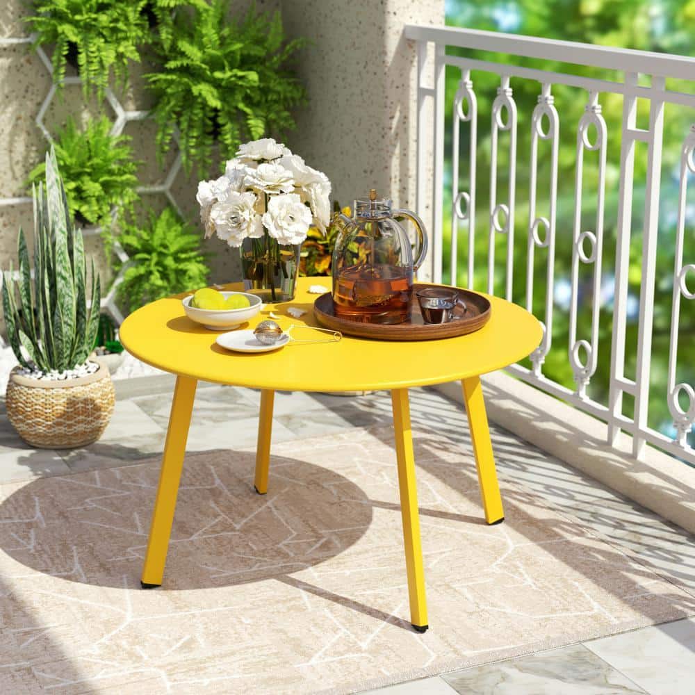 kaze to mori grow table（ネオンイエロー) DESwan Yellow Round Steel Outdoor Coffee Table BSC-ZY010-YE - The