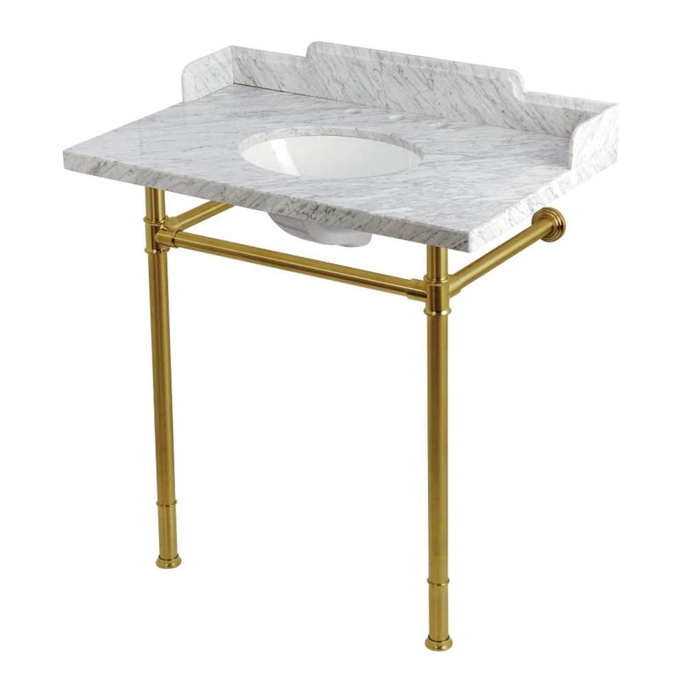 Wesselman 36 in. x 22 in. Console Sink Combo in Carrara Marble White/Brushed Brass with Legs price history on PriceWatchPro