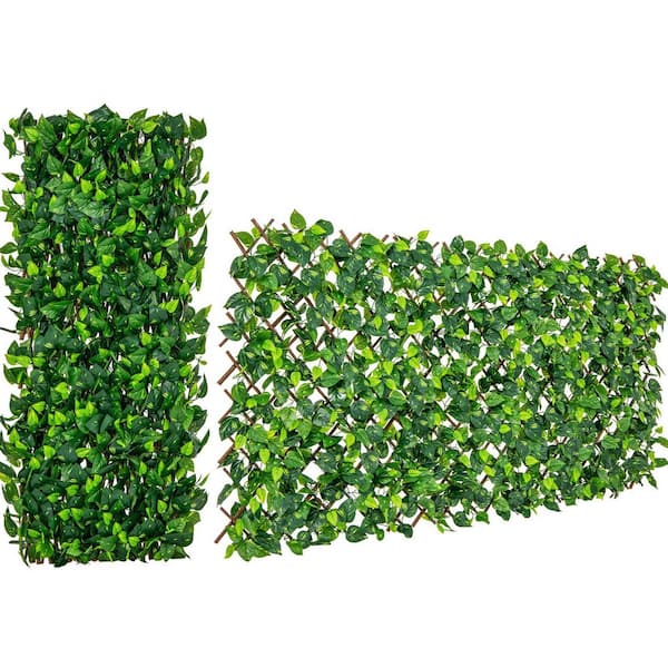 71 in. x 36 in. Green Expandable Decorative Artificial Grass Fencing Hedge Panel with Real Willow Frame