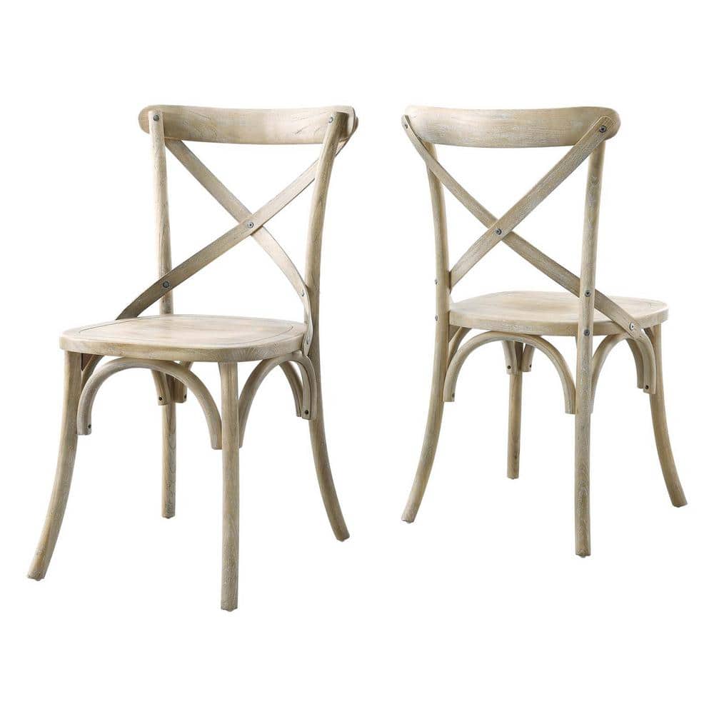 Gray Elm Wood X-Brace Back Dining Side Chair